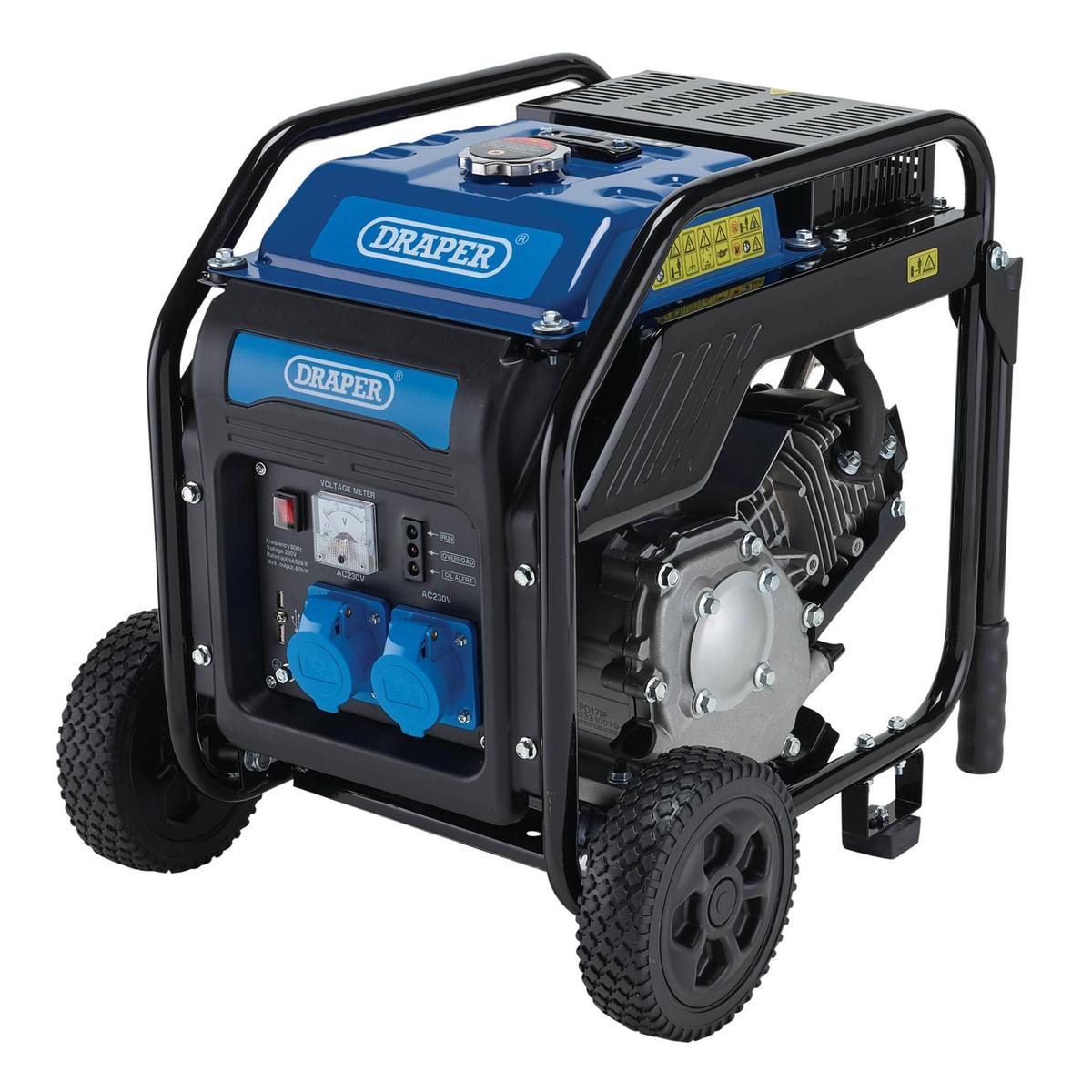 Draper Petrol Open Frame Inverter Generator with Wheels, 3800W - Image 1