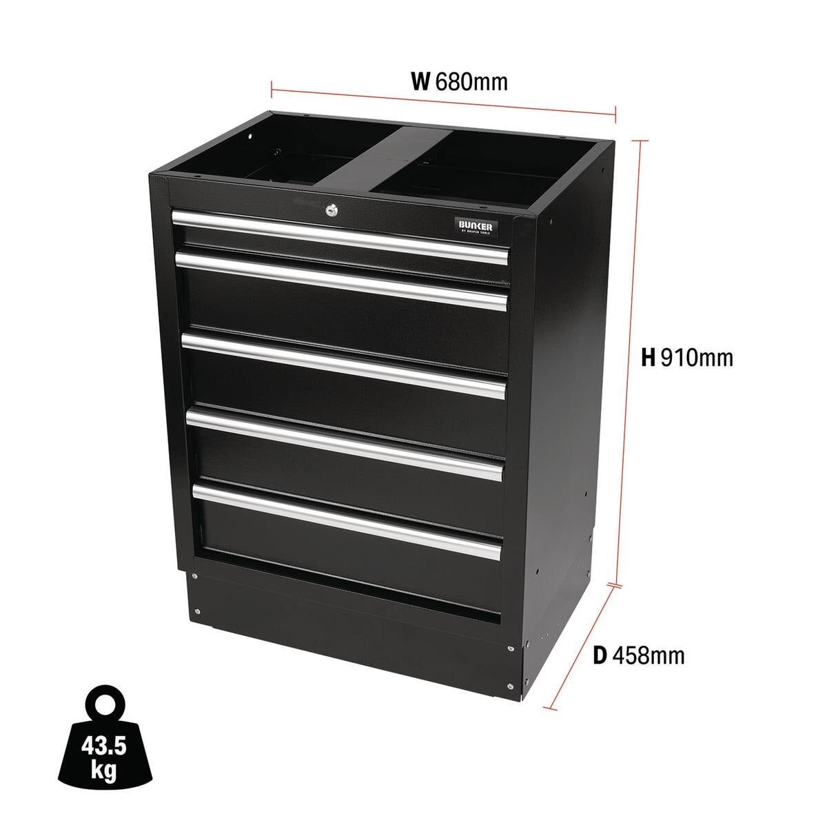 BUNKER Modular Floor Cabinet, 5 Drawer, 680mm - Image 2