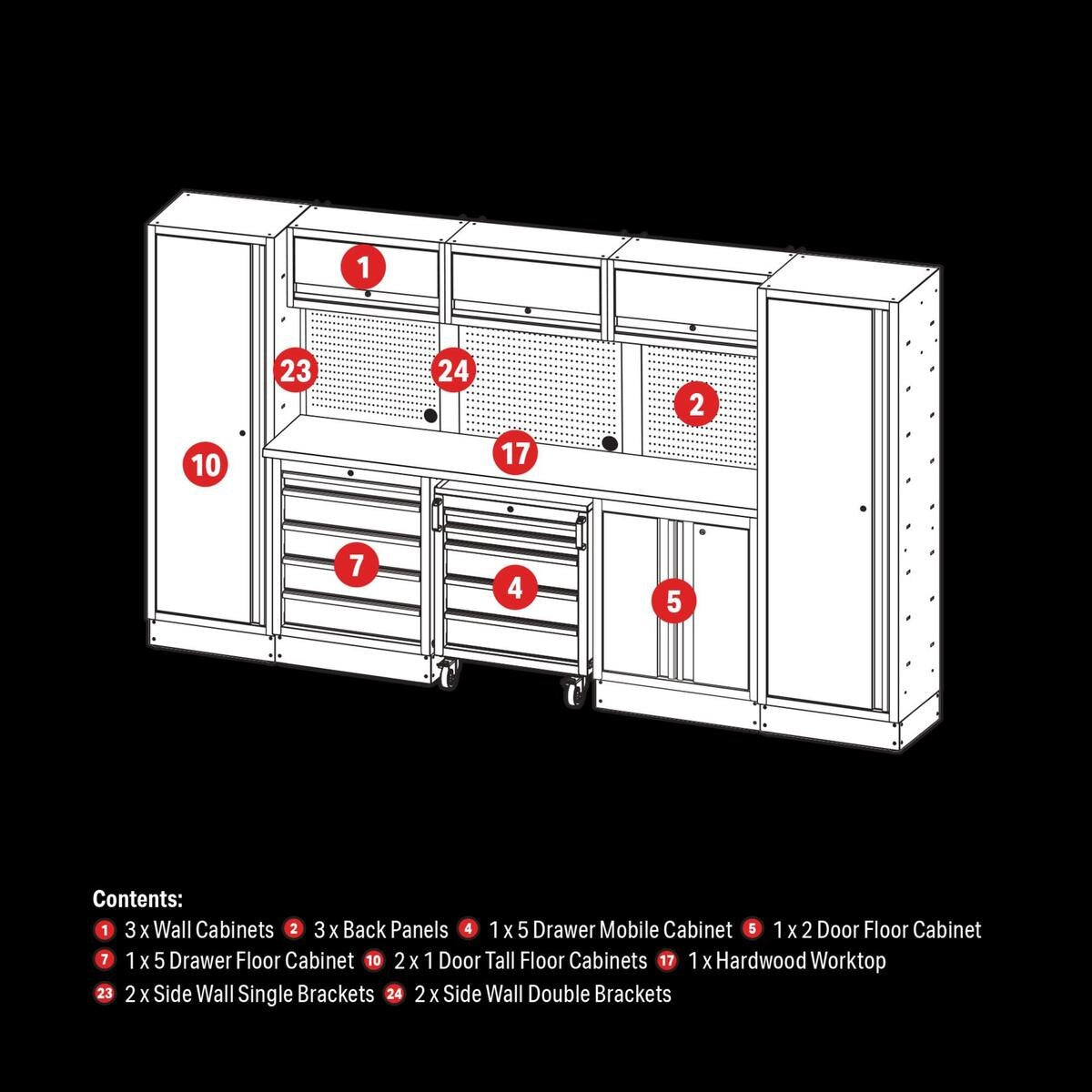 BUNKER 16 Piece Modular Storage Combo with Hardwood Worktop, 3240mm - Image 2