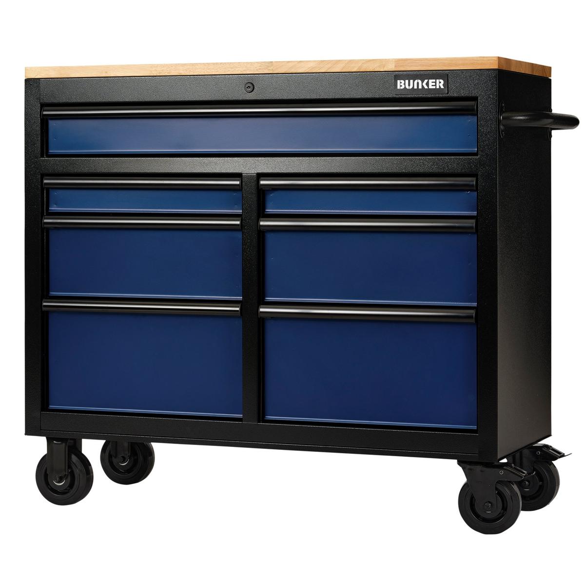 BUNKER 7 Drawer Workbench Roller Tool Cabinet, 41", Blue - Image 1