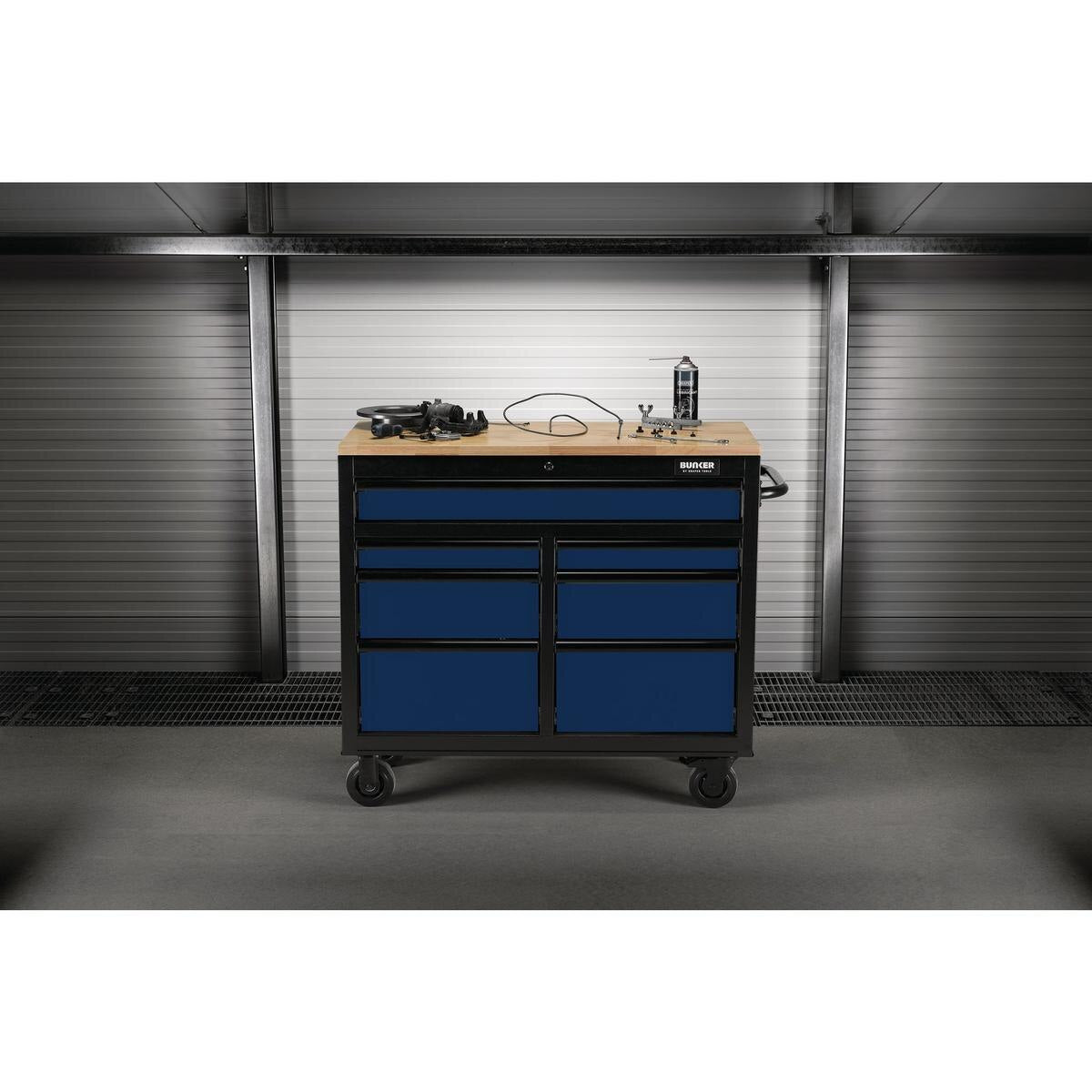 BUNKER 7 Drawer Workbench Roller Tool Cabinet, 41", Blue - Image 3