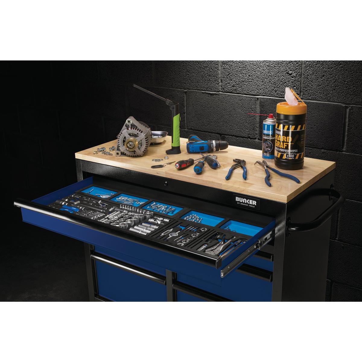 BUNKER 7 Drawer Workbench Roller Tool Cabinet, 41", Blue - Image 4