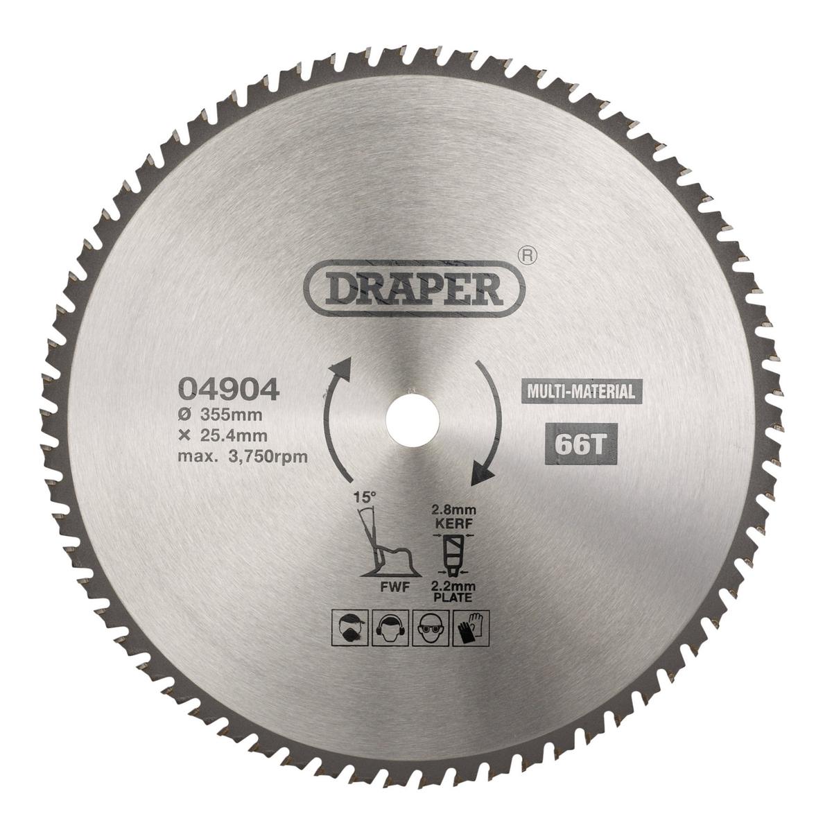 Draper TCT Multi-Purpose Circular Saw Blade, 355 x 25.4mm, 66T - Image 1