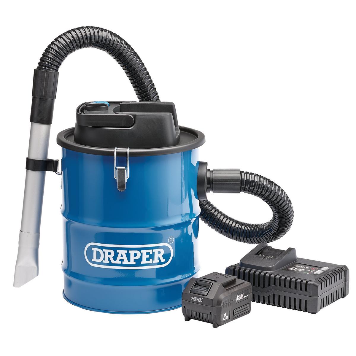 Draper D20 20V Ash Vacuum Cleaner, 1 x 3.0Ah Battery, 1 x Fast Charger - Image 1