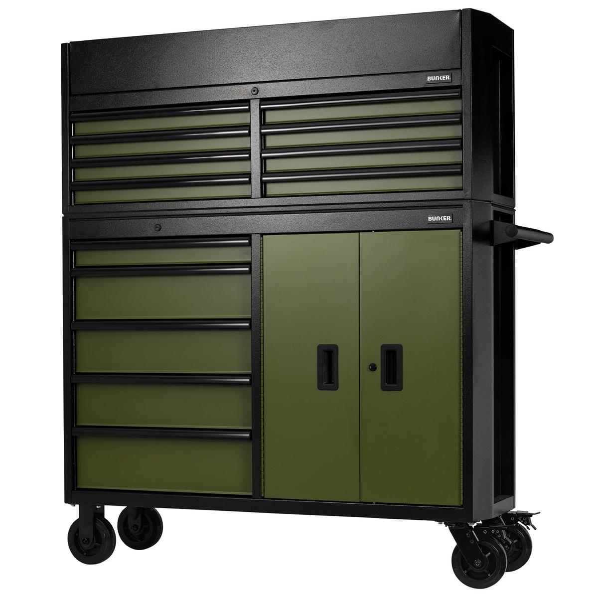 BUNKER 13 Drawer Combined Roller Cabinet and Tool Chest, 52", Green - Image 1