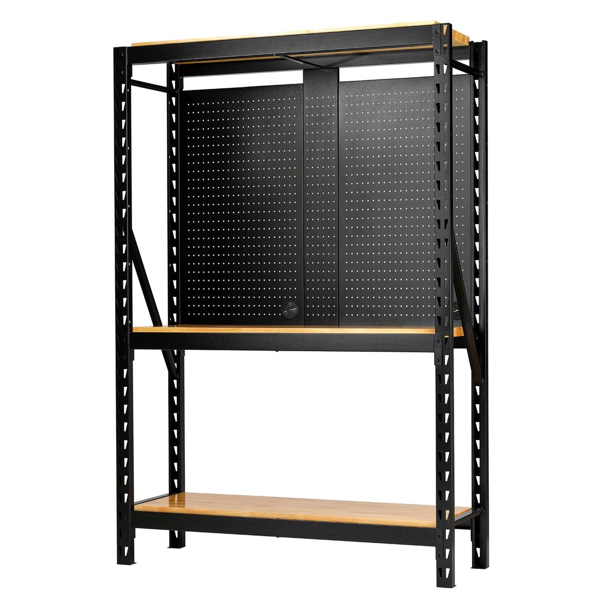 BUNKER 17 Piece Modular 3 Tier Racking with Hardwood Shelving and Pegboards, 1500mm - Image 1