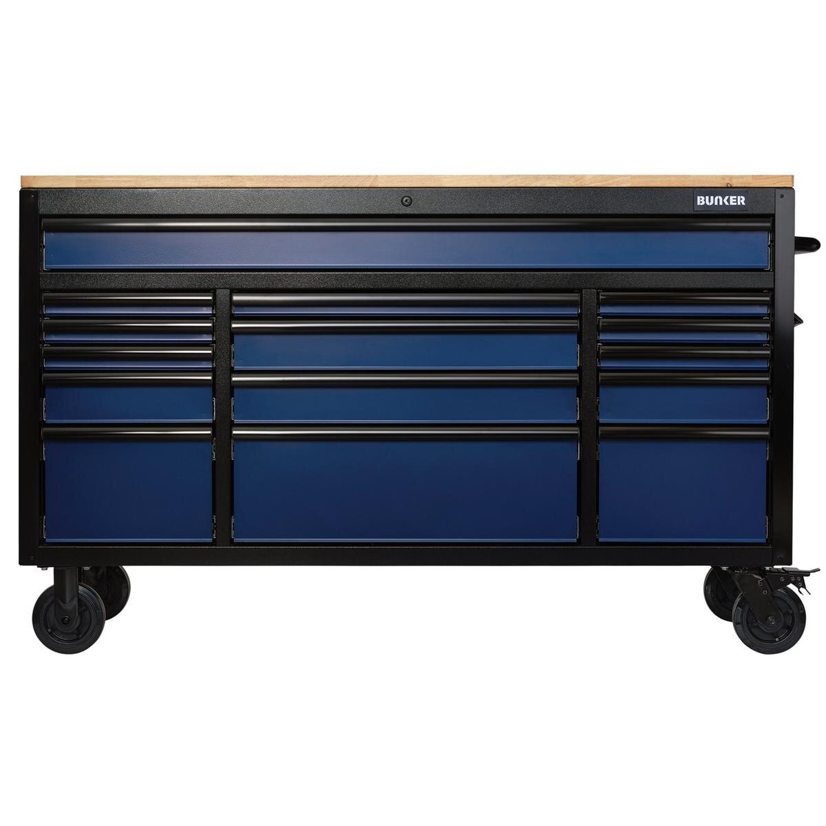 BUNKER 15 Drawer Workbench Roller Tool Cabinet, 61", Blue - Image 2