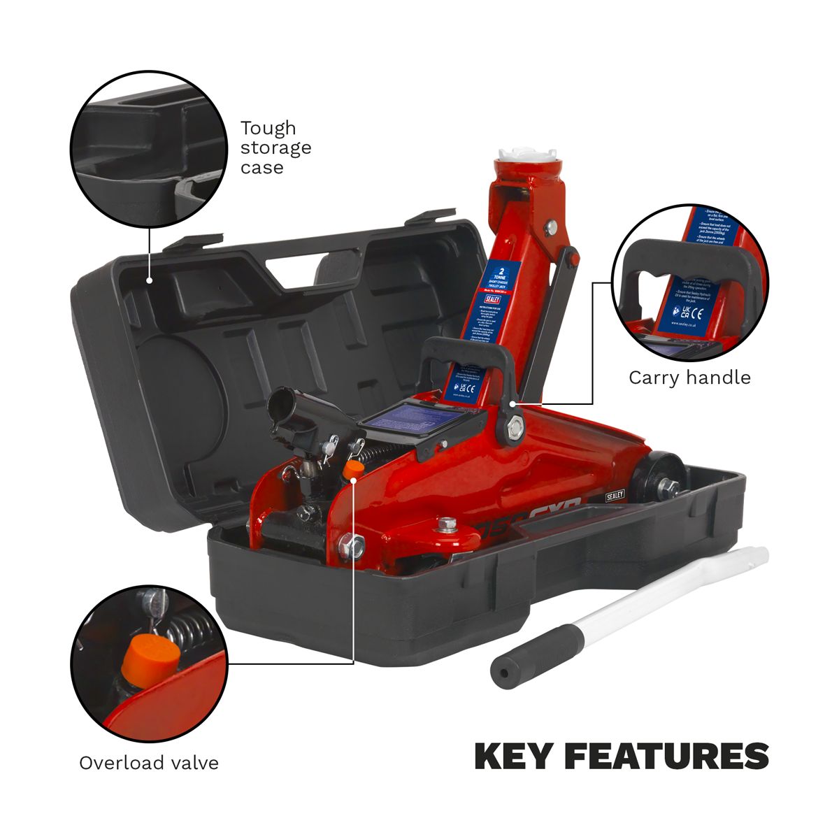 Sealey Short Chassis Trolley Jack with Storage Case 2 Tonne - Image 8