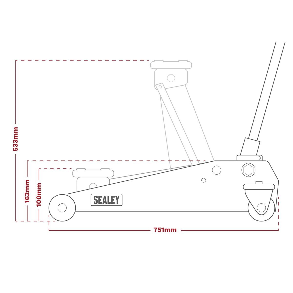 Sealey Premier Low Profile Trolley Jack with Rocket Lift 4 Tonne - Black - Image 4