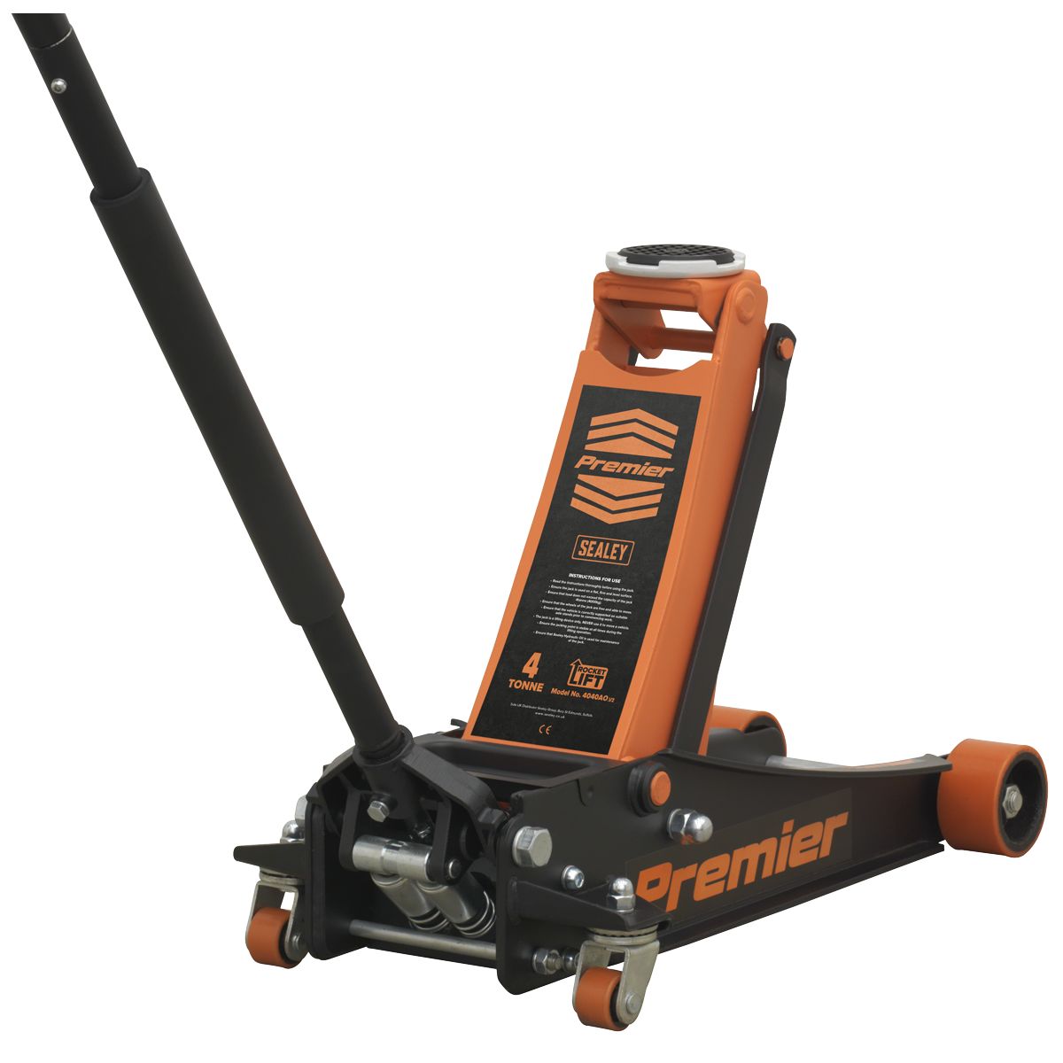 Sealey Premier Low Profile Trolley Jack with Rocket Lift 4 Tonne - Orange - Image 1