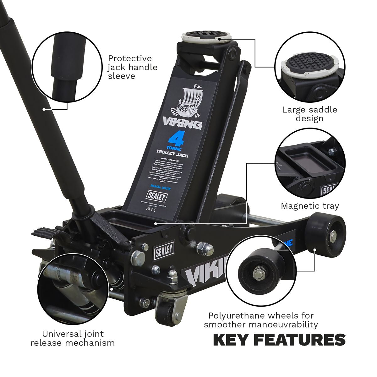 Sealey Viking Low Profile Professional Trolley Jack with Rocket Lift 4 Tonne - Image 5