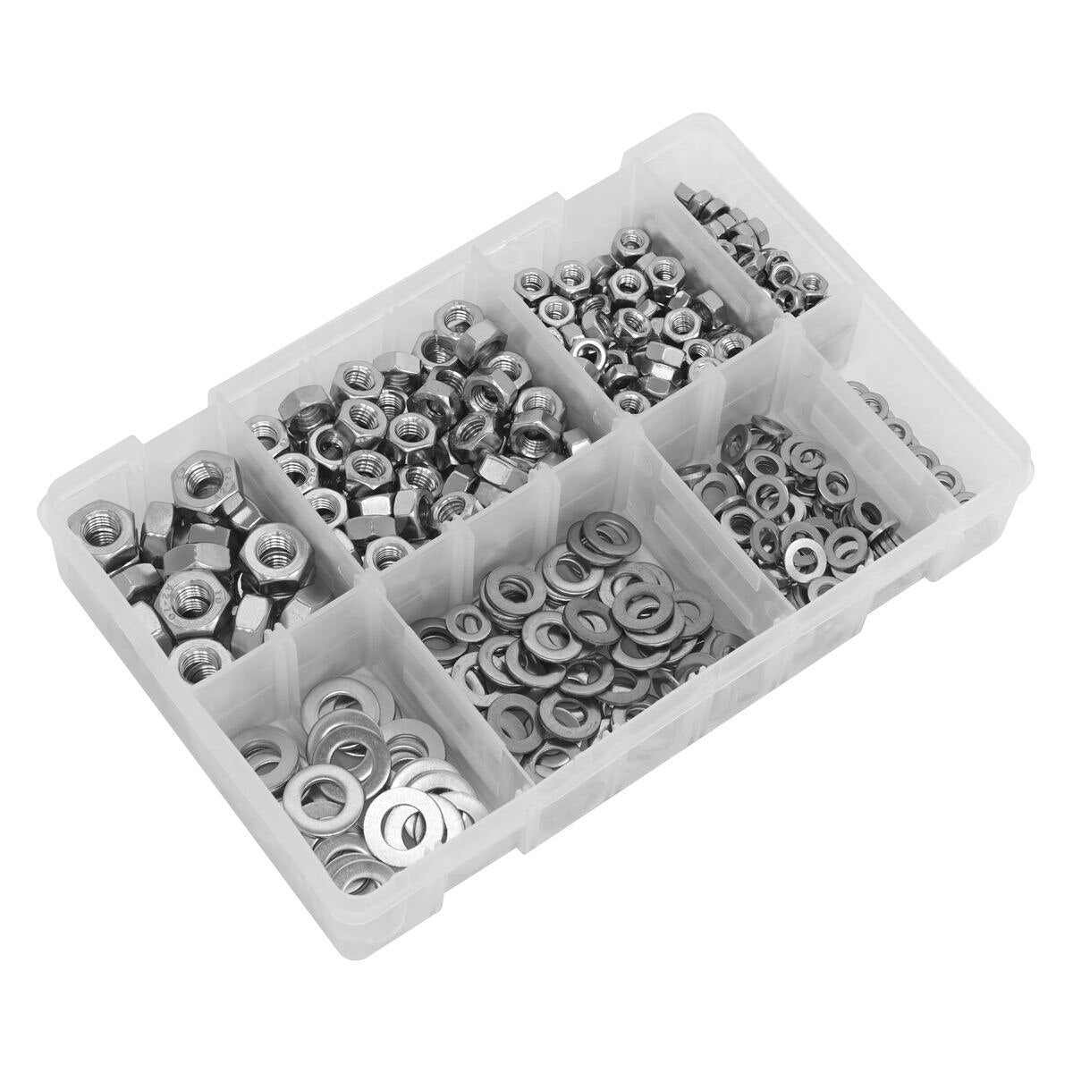 Sealey Stainless Steel Nut and Washer Assortment M5-M10 500pc - Image 3