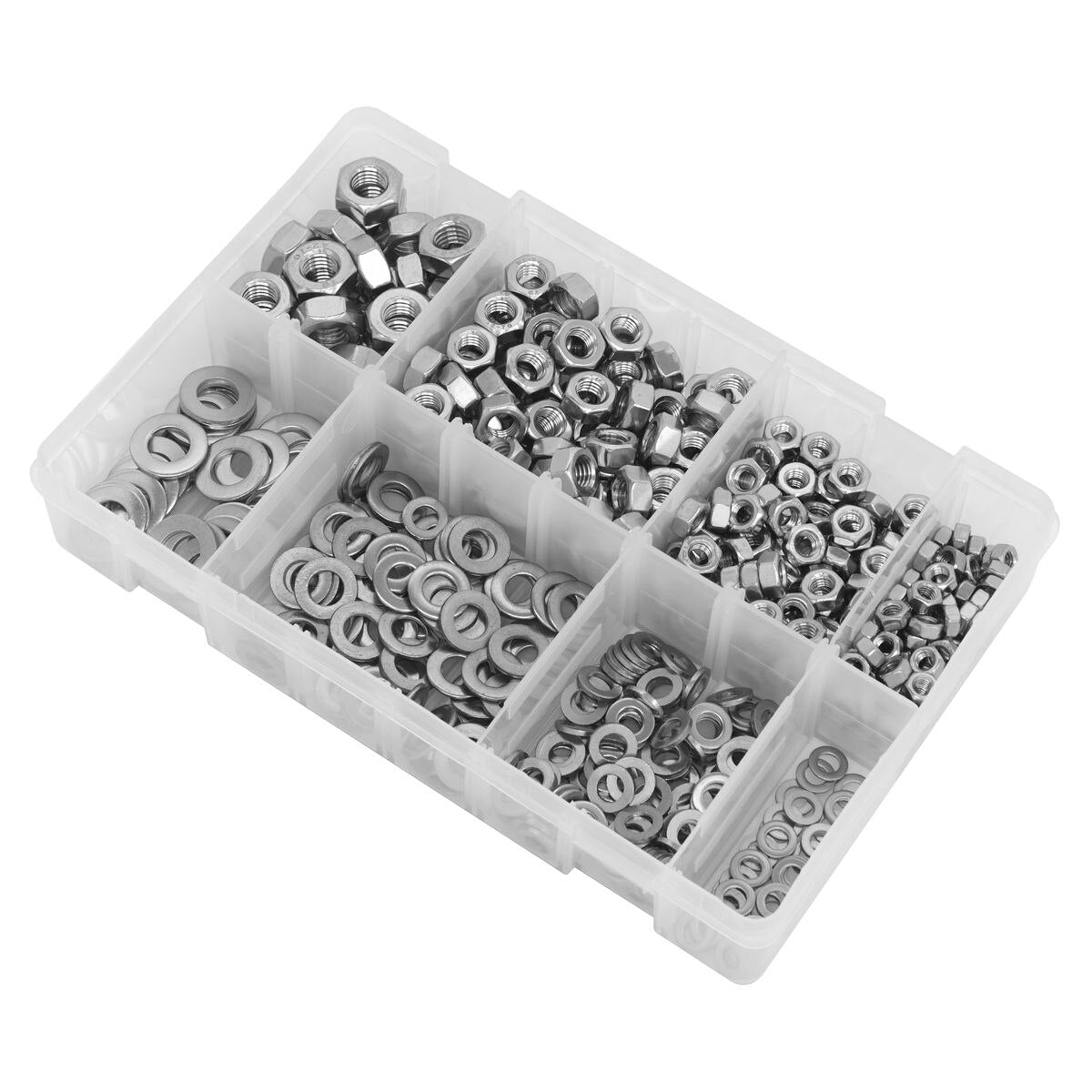 Sealey Stainless Steel Nut and Washer Assortment M5-M10 500pc - Image 4