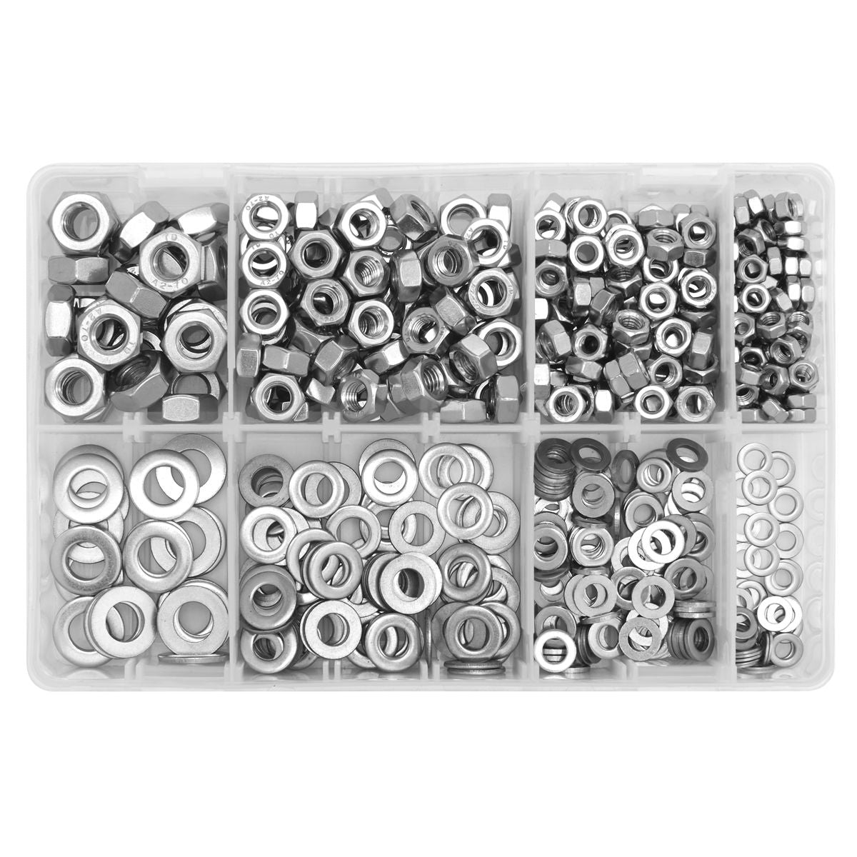 Sealey Stainless Steel Nut and Washer Assortment M5-M10 500pc - Image 5