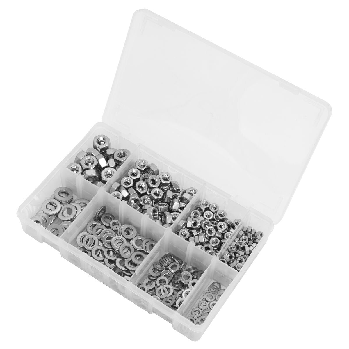 Sealey Stainless Steel Nut and Washer Assortment M5-M10 500pc - Image 6