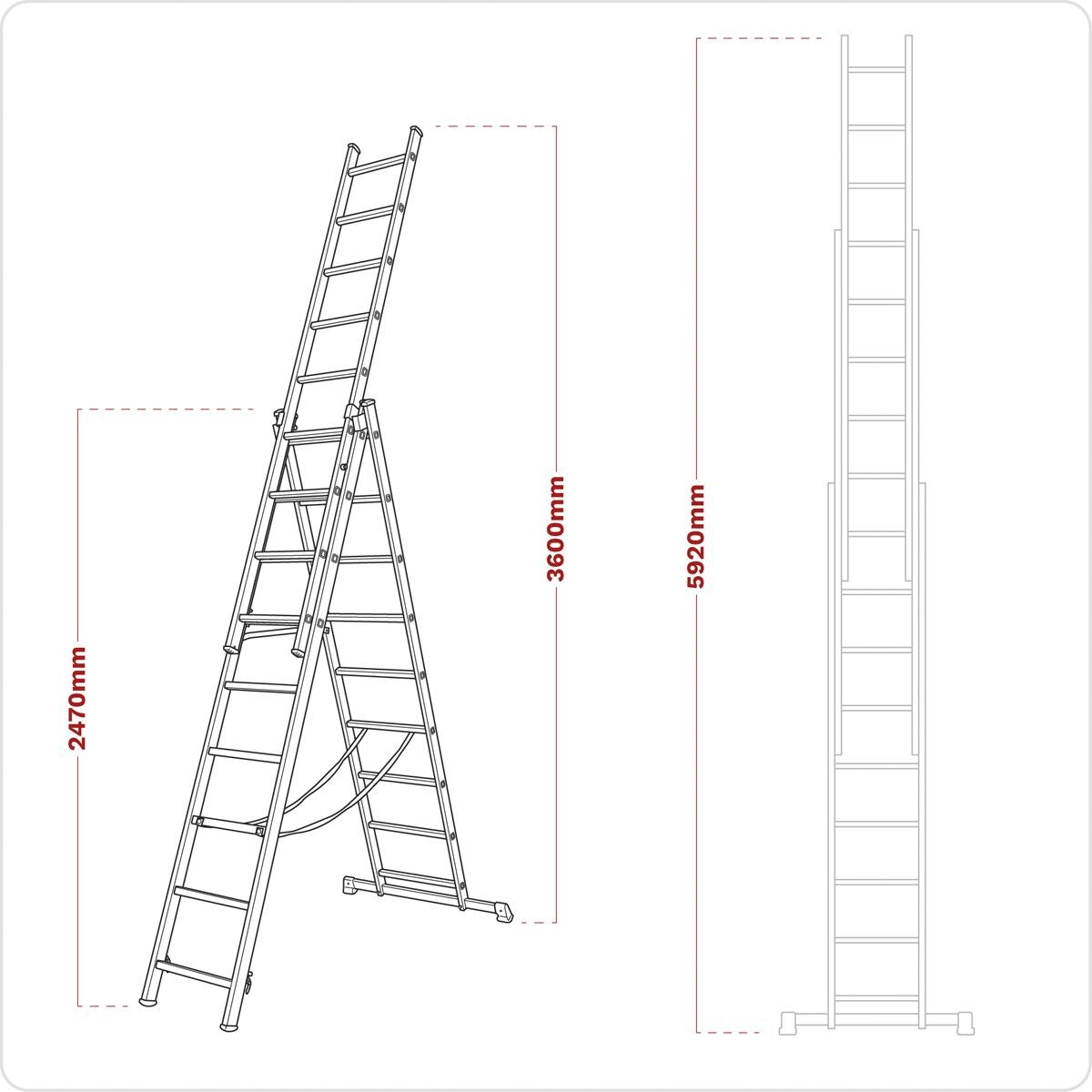 Sealey Extension Combination Ladder 3 x 9 Aluminium - BS EN 131 - Image 2