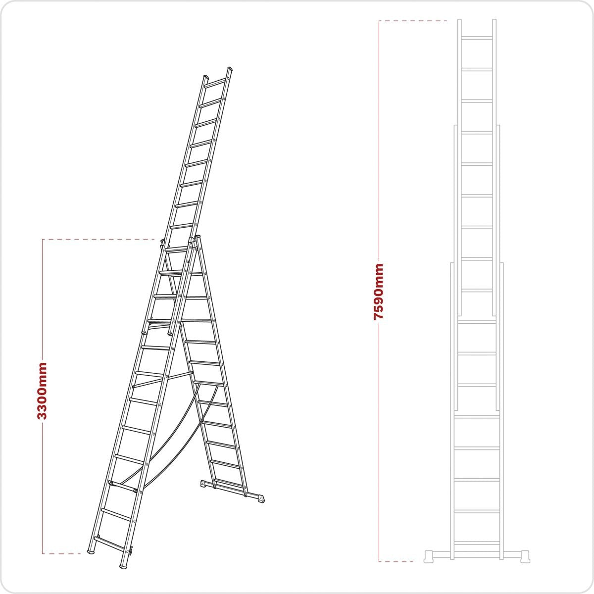 Sealey Extension Combination Ladder 3 x 12 Aluminium - BS EN 131 - Image 2