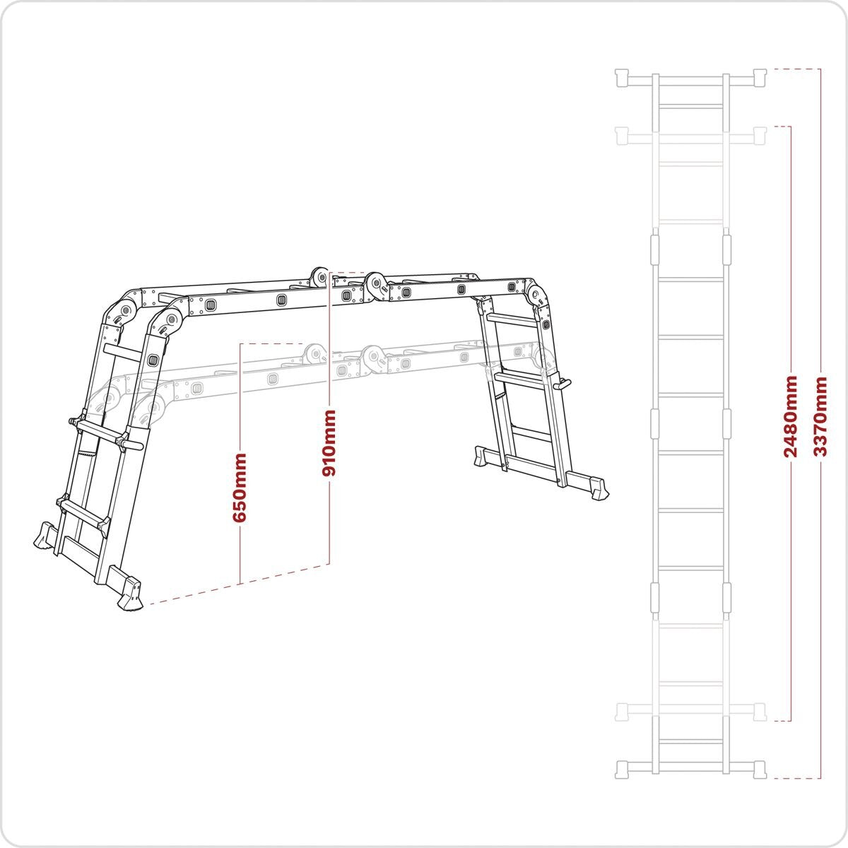 Sealey Multipurpose Ladder Adjustable Height Aluminium - BS EN 131 - Image 8