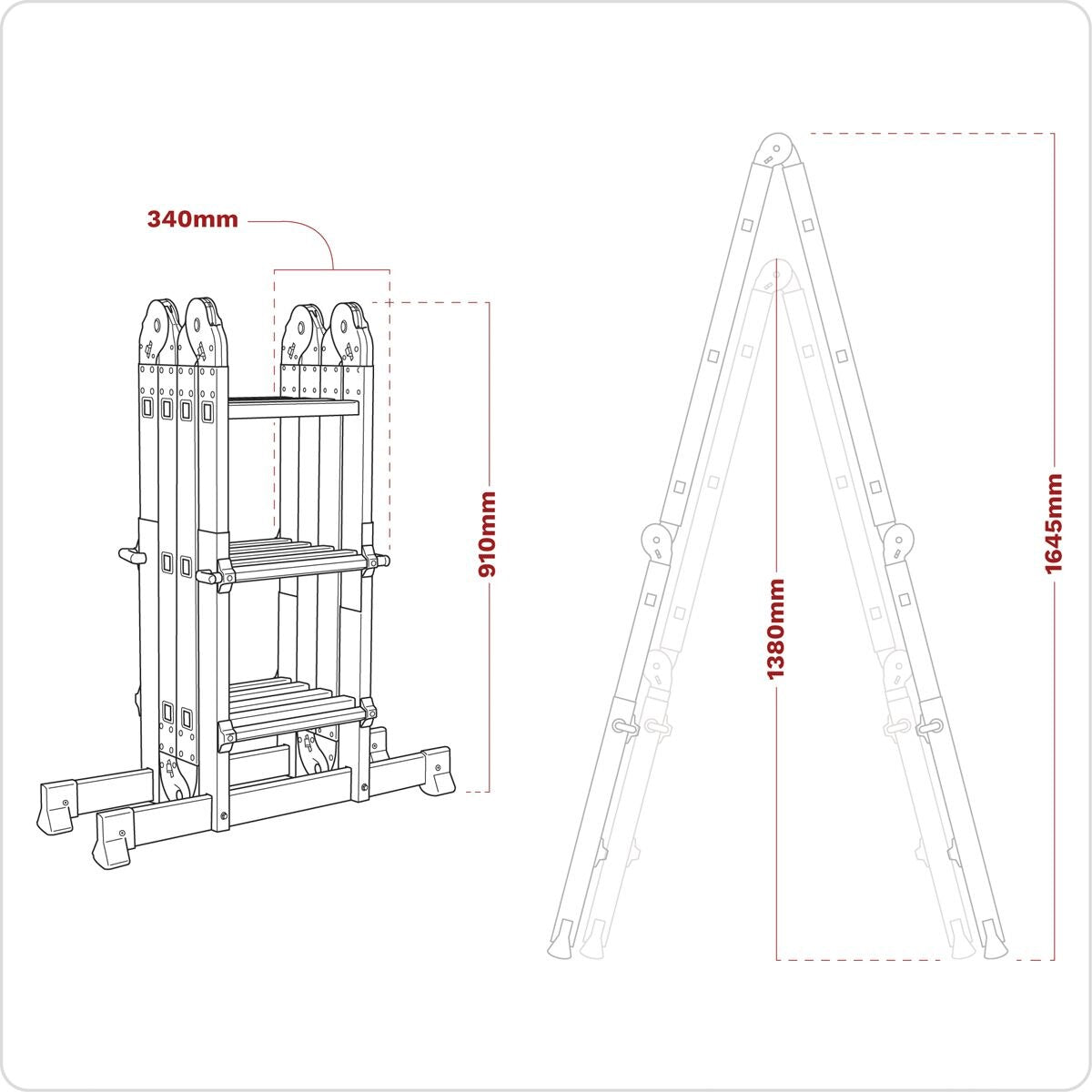 Sealey Multipurpose Ladder Adjustable Height Aluminium - BS EN 131 - Image 9