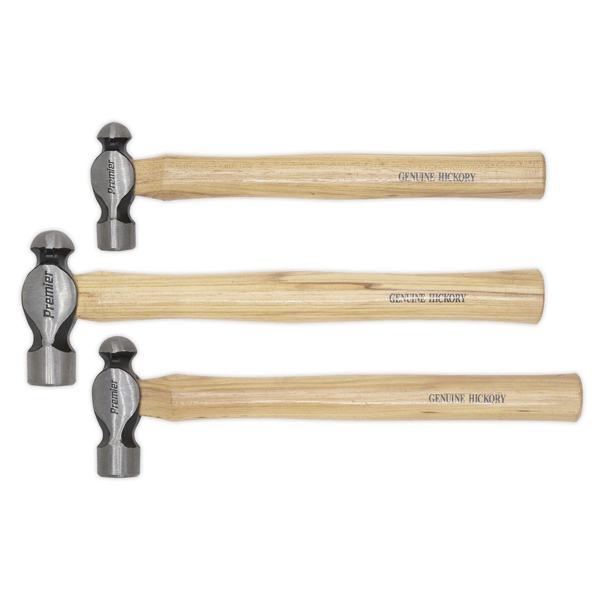 Sealey Ball Pein Hammer Set with Hickory Shafts 3pc - Image 2