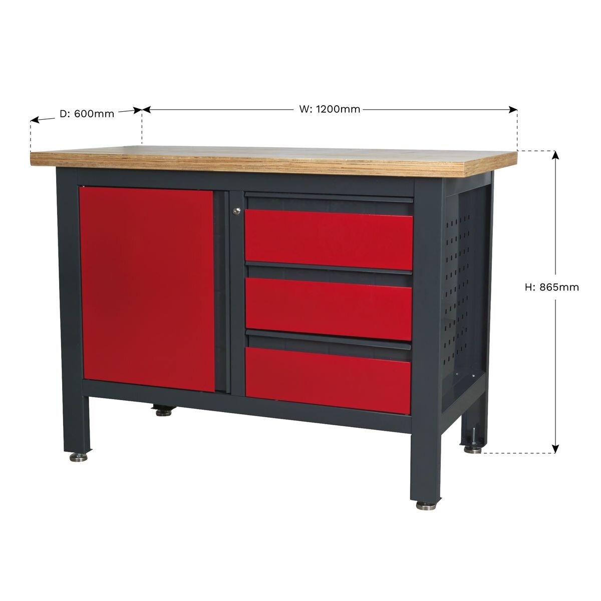 Sealey Workbench with 3 Drawers & Cupboard - Image 5