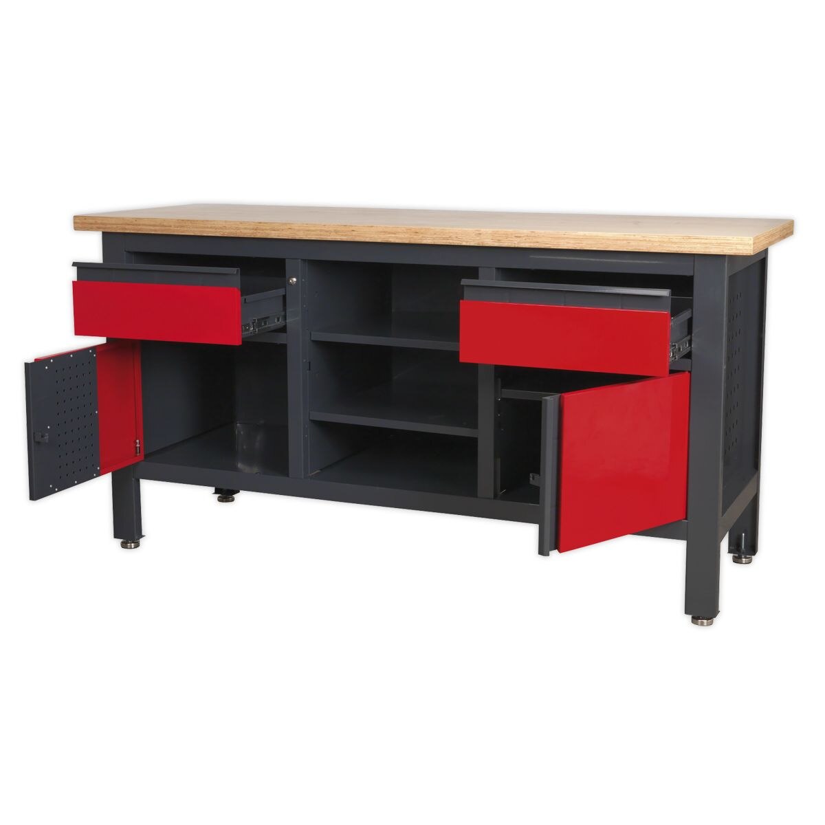 Sealey Workbench with 2 Drawers, 2 Cupboards & Open Storage - Image 6