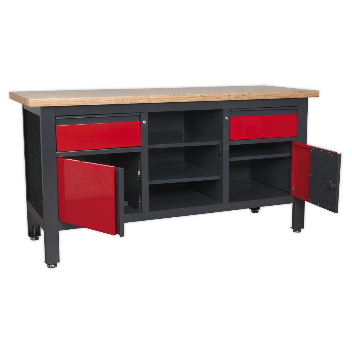 Sealey Workbench with 2 Drawers, 2 Cupboards & Open Storage - Image 7