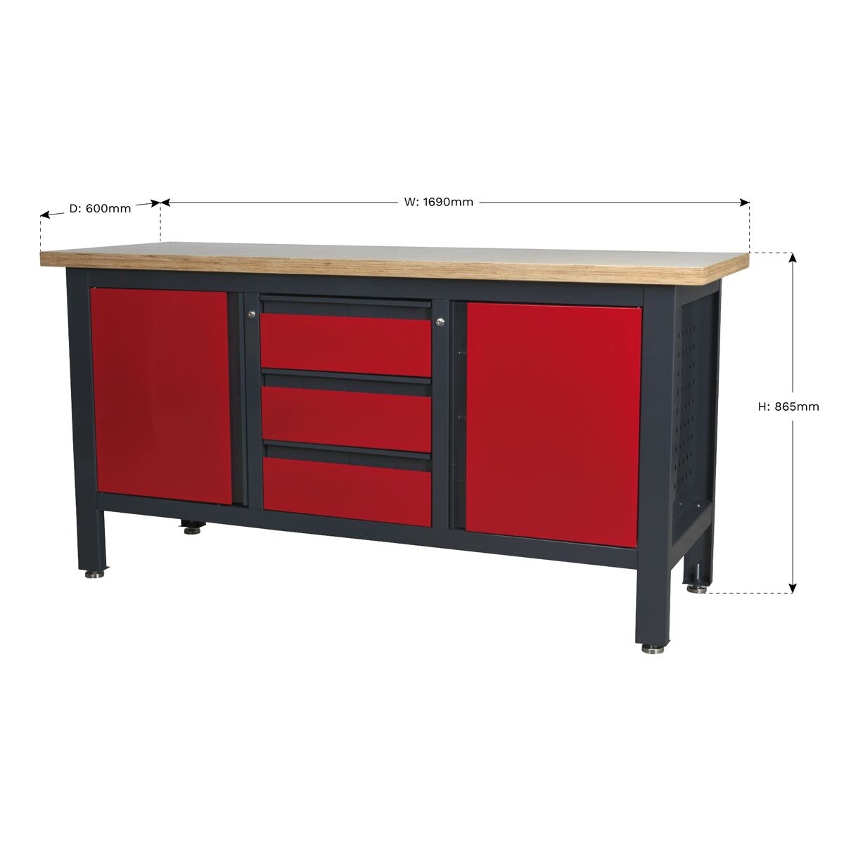 Sealey Workbench with 3 Drawers & 2 Cupboards - Image 2