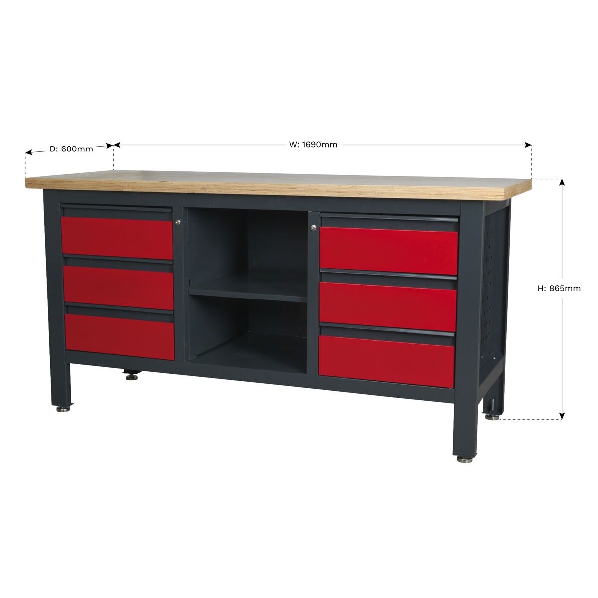 Sealey Workbench with 6 Drawers & Open Storage - Image 3