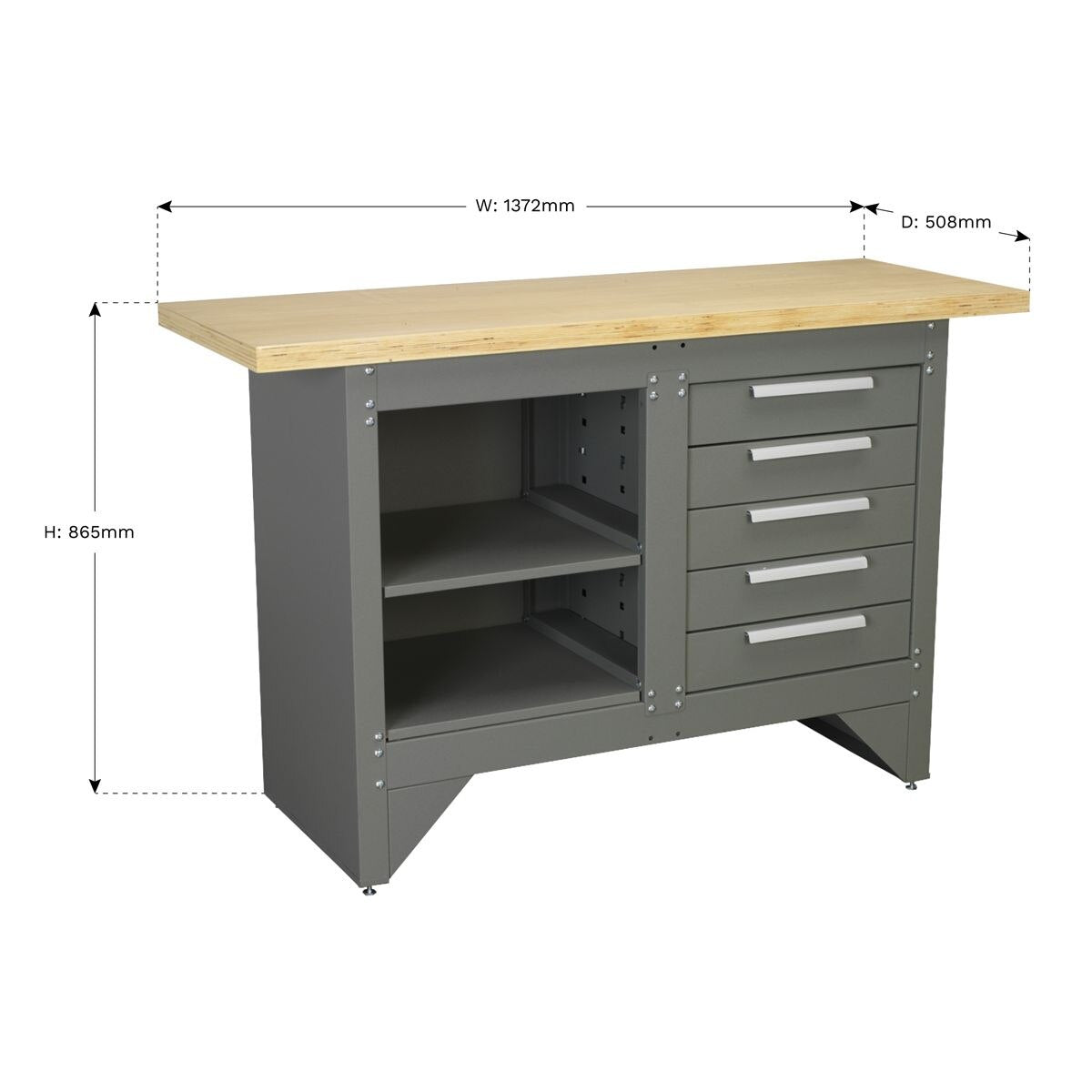 Sealey Heavy-Duty Workbench with 5 Drawers - Image 2