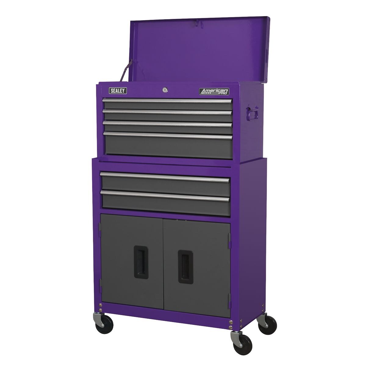 Sealey American PRO Topchest & Rollcab Combination 6 Drawer - Purple/Grey - Image 3