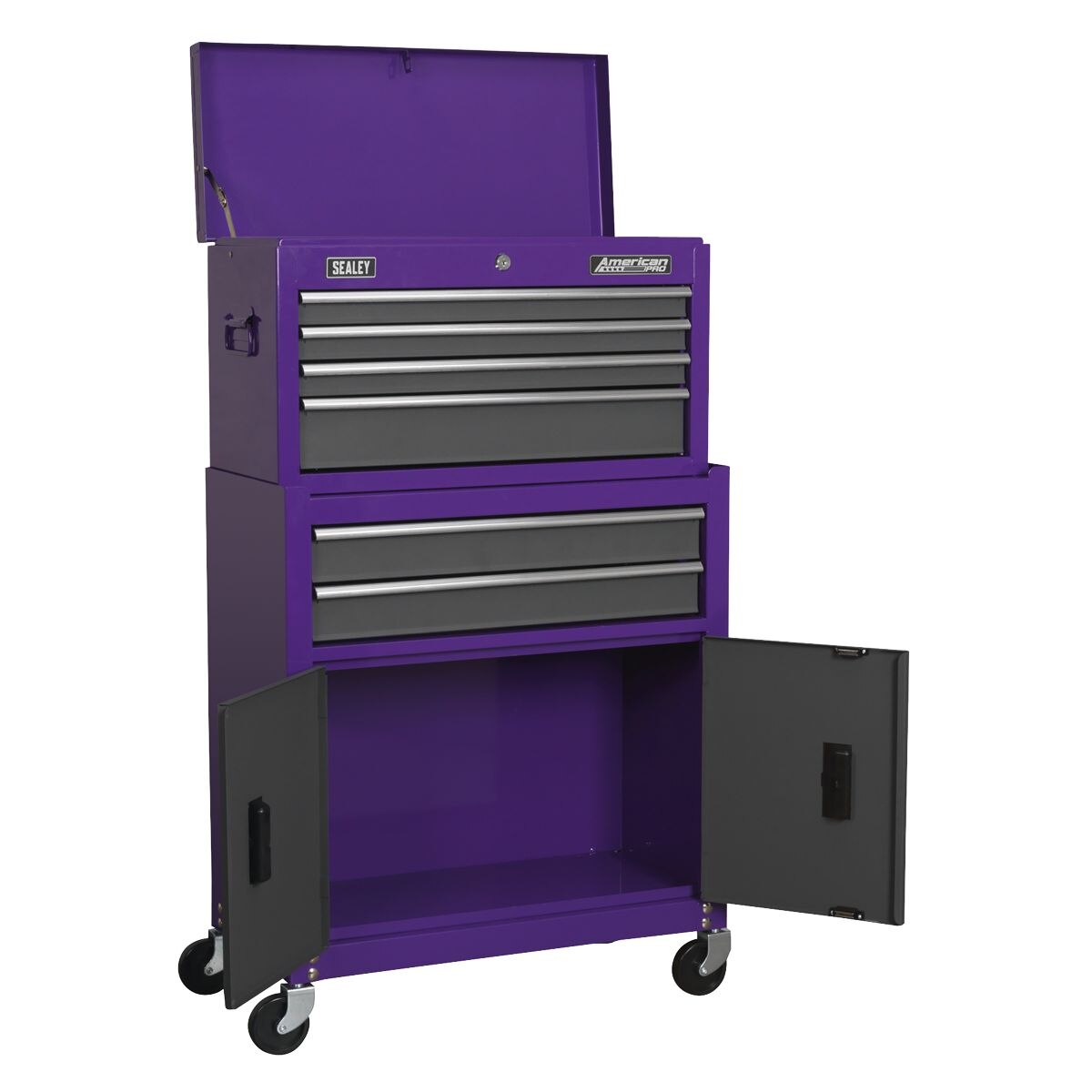 Sealey American PRO Topchest & Rollcab Combination 6 Drawer - Purple/Grey - Image 6