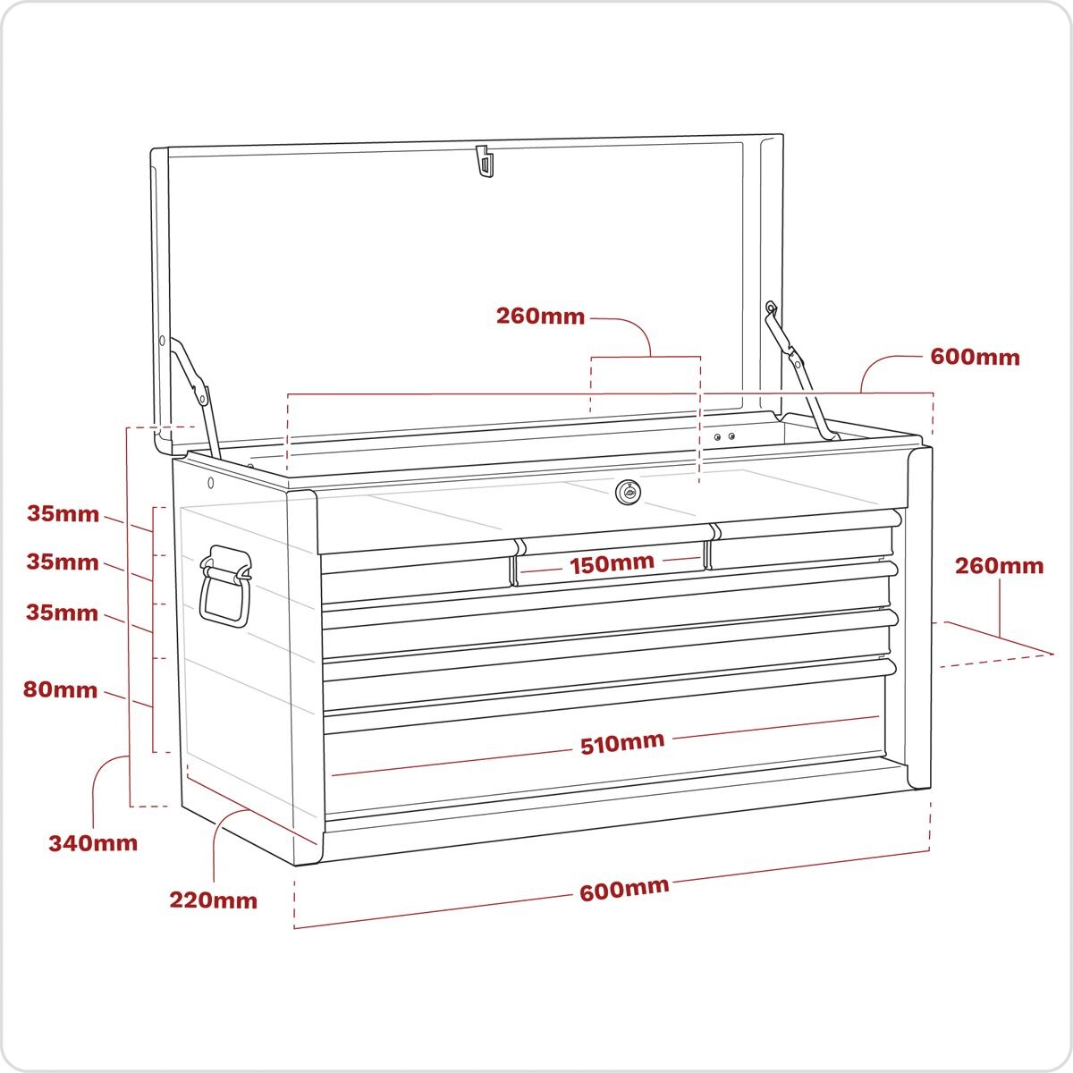 Sealey American PRO Topchest 6 Drawer - Red/Grey - Image 10