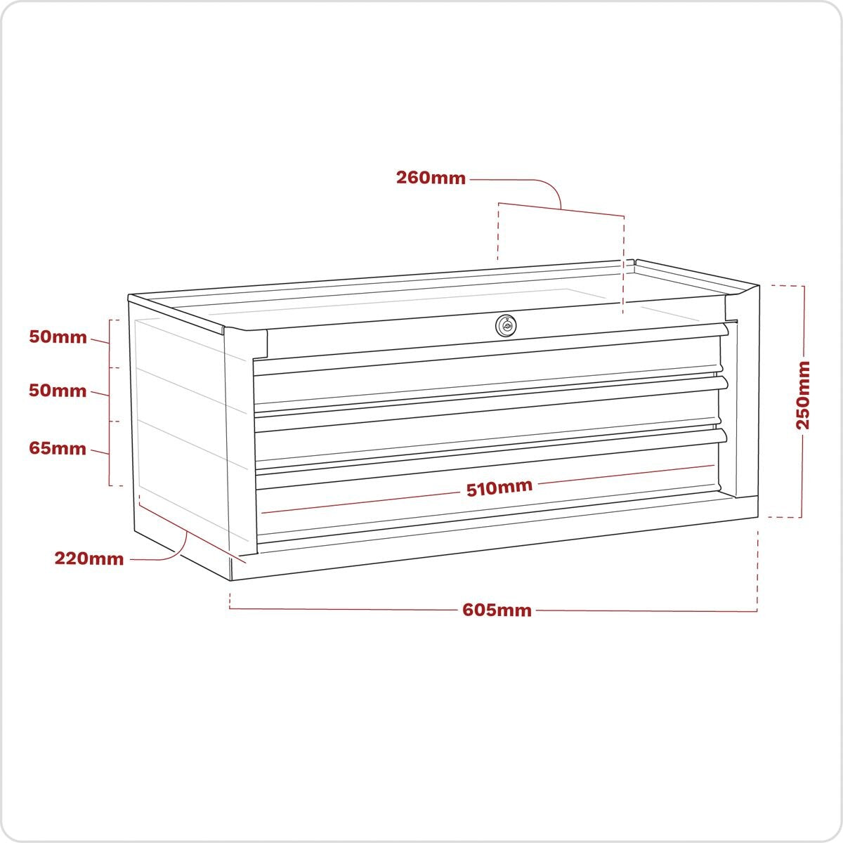 Sealey American PRO Mid-Box Tool Chest 3 Drawer - Red - Image 7