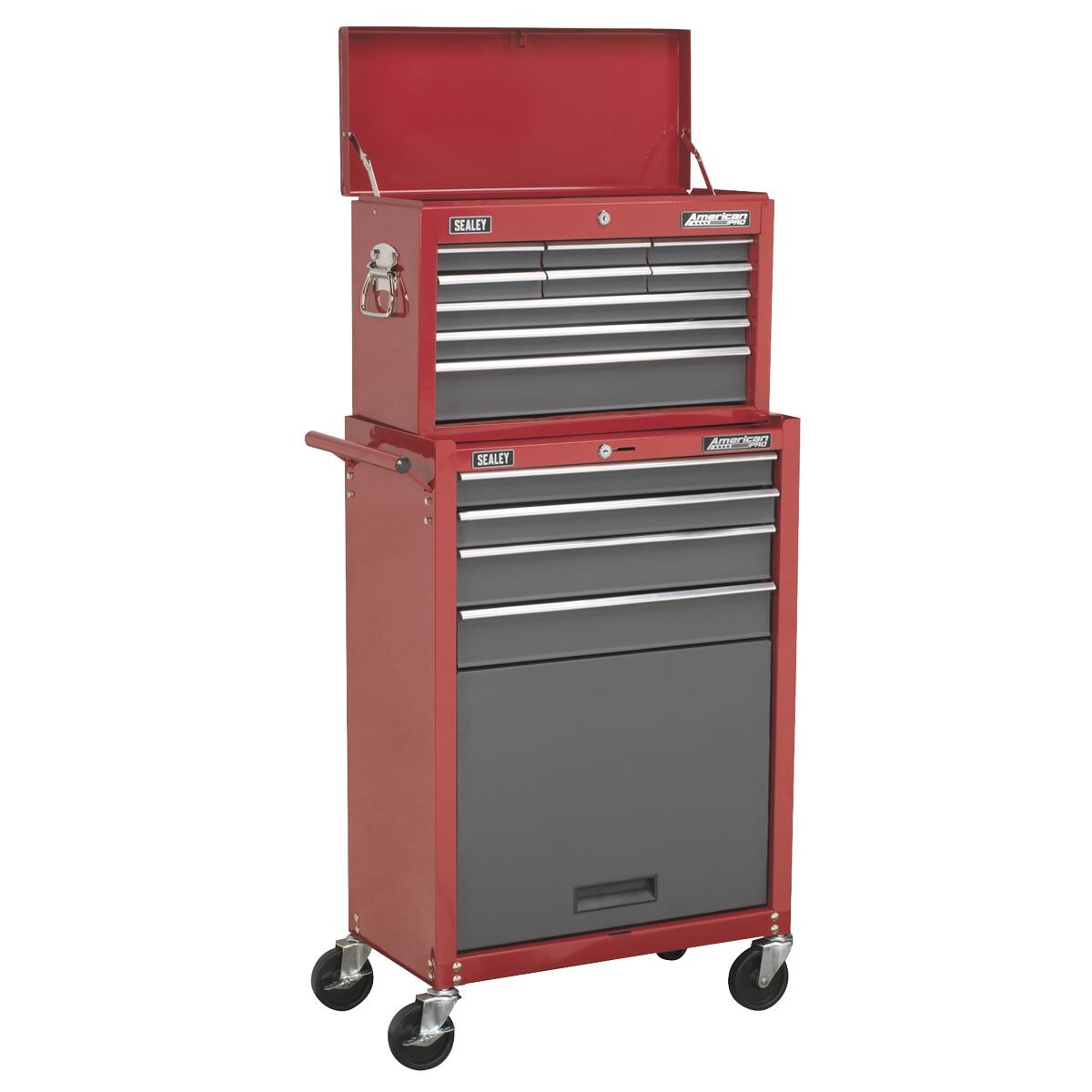 Sealey American PRO Topchest & Rollcab Combination 13 Drawer - Red/Grey - Image 3