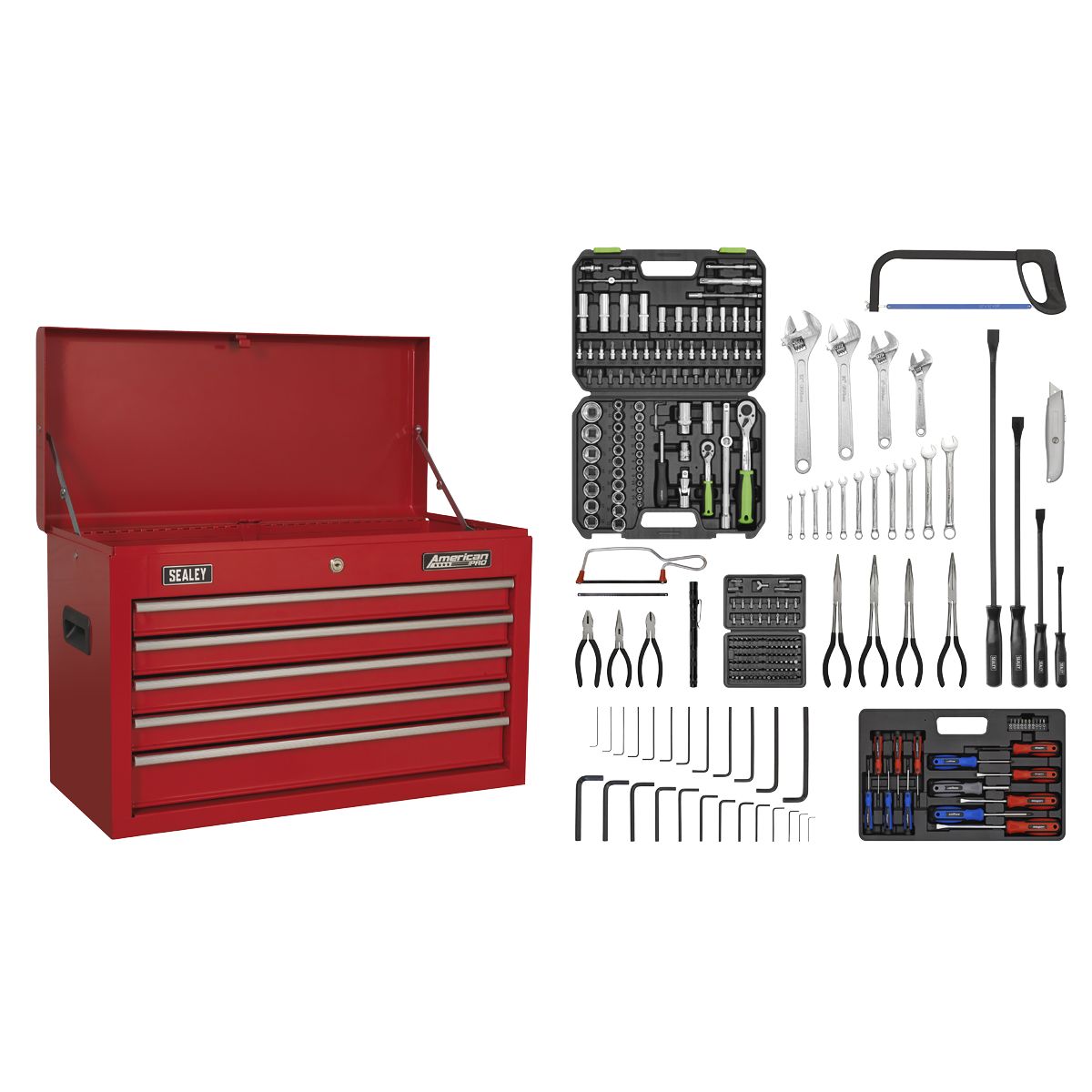 Sealey American PRO Topchest 5 Drawer with 272pc Tool Kit - Red - Image 1