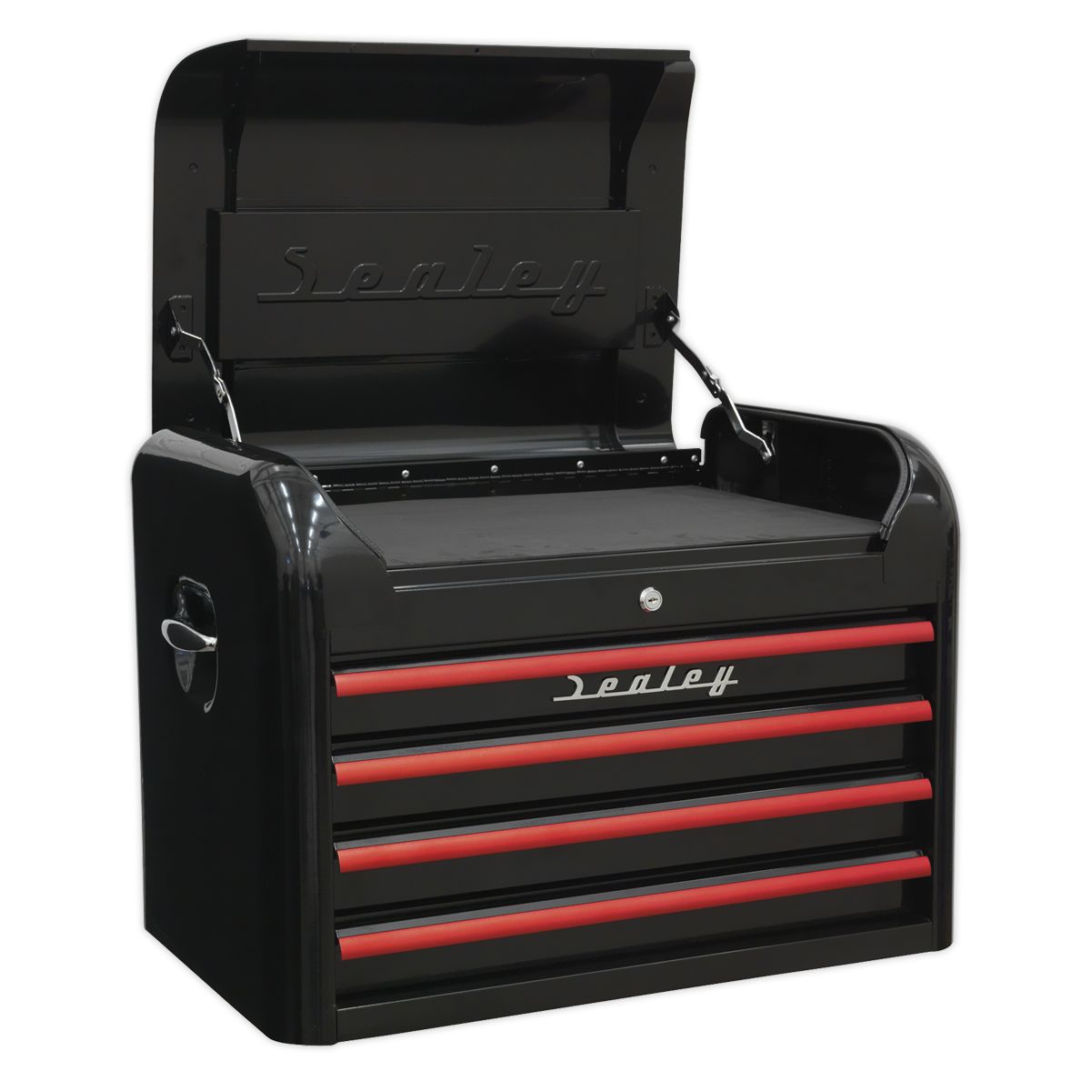 Sealey Premier Retro Style Topchest 4 Drawer - Black with Red Anodised Drawer Pulls - Image 1