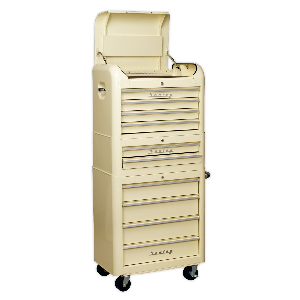 Sealey Premier Retro Style Topchest, Mid-Box Tool Chest & Rollcab Combination 10 Drawer - Cream - Image 1