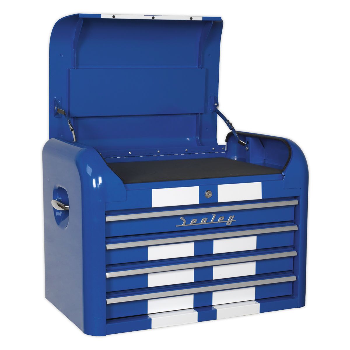 Sealey Premier Retro Style Topchest, Mid-Box Tool Chest 10 Drawer - Blue with White Stripes - Image 8