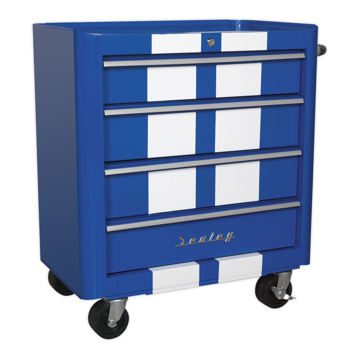 Sealey Premier Retro Style Topchest, Mid-Box Tool Chest 10 Drawer - Blue with White Stripes - Image 9