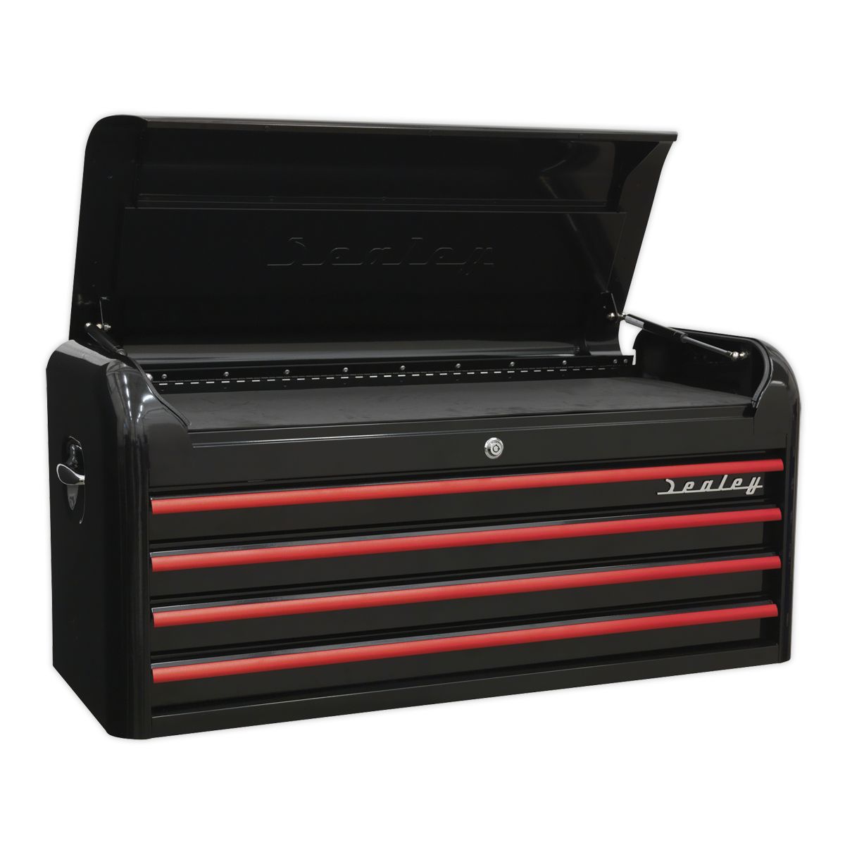 Sealey Premier Retro Style Wide Topchest 4 Drawer - Black with Red Anodised Drawer Pulls - Image 1