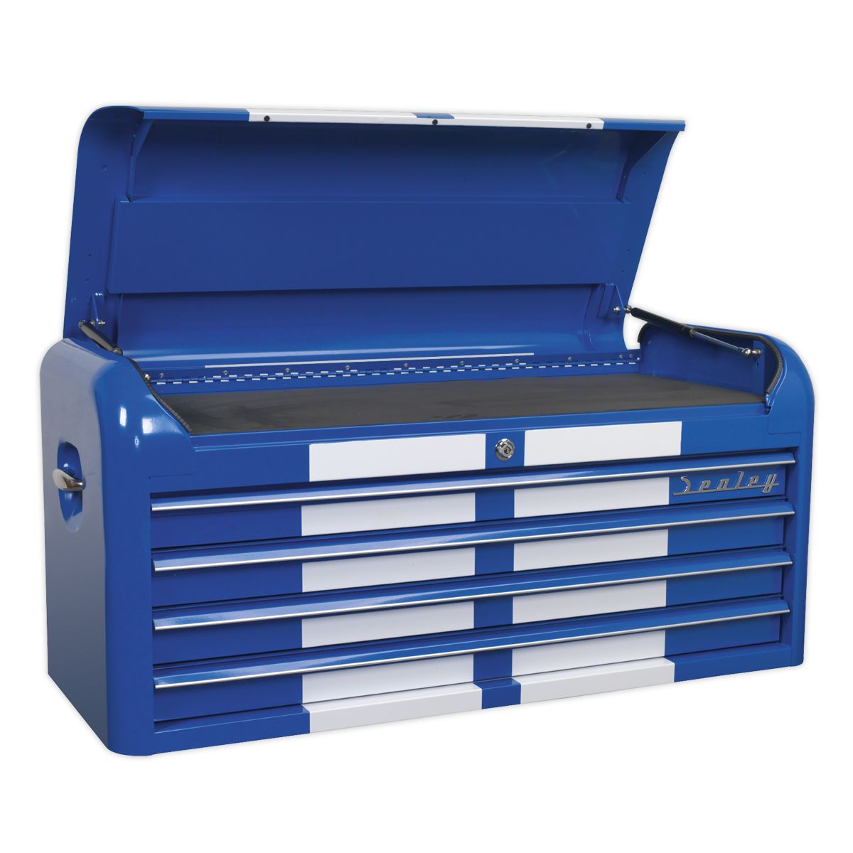 Sealey Premier Retro Style Wide Topchest 4 Drawer - Blue with White Stripes - Image 1