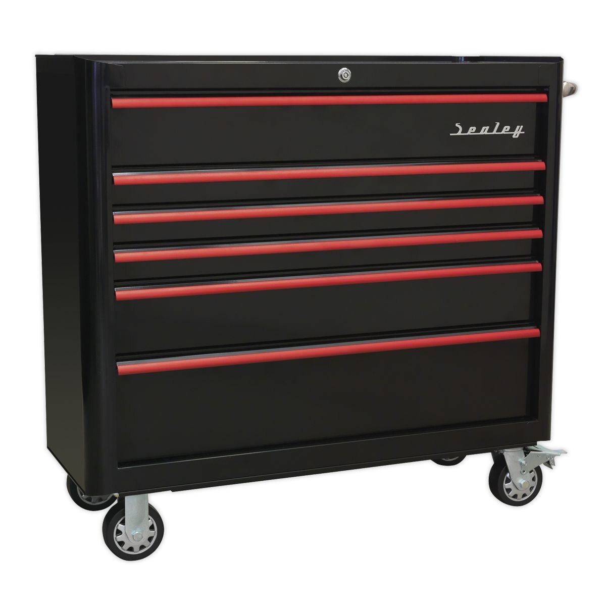 Sealey Premier Retro Style Wide Topchest 10 Drawer - Black with Red Anodised Drawer Pulls - Image 8