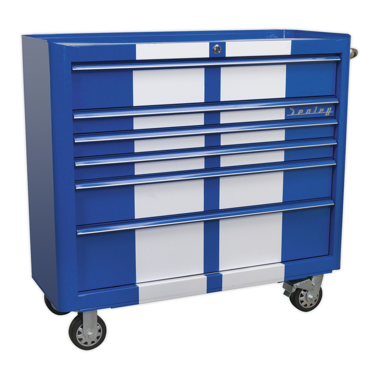 Sealey Premier Retro Style Wide Topchest & Rollcab Combination 10 Drawer Blue with White Stripes - Image 3