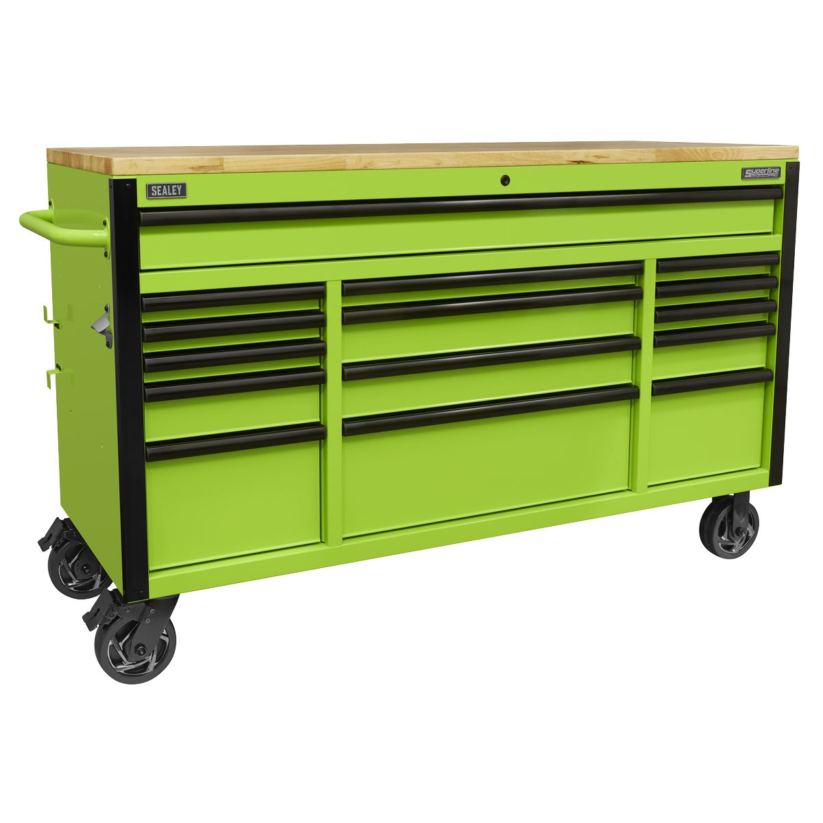 Sealey Superline PRO Black Edition Mobile Trolley with Wooden Worktop 15 Drawer 1549mm - Image 1