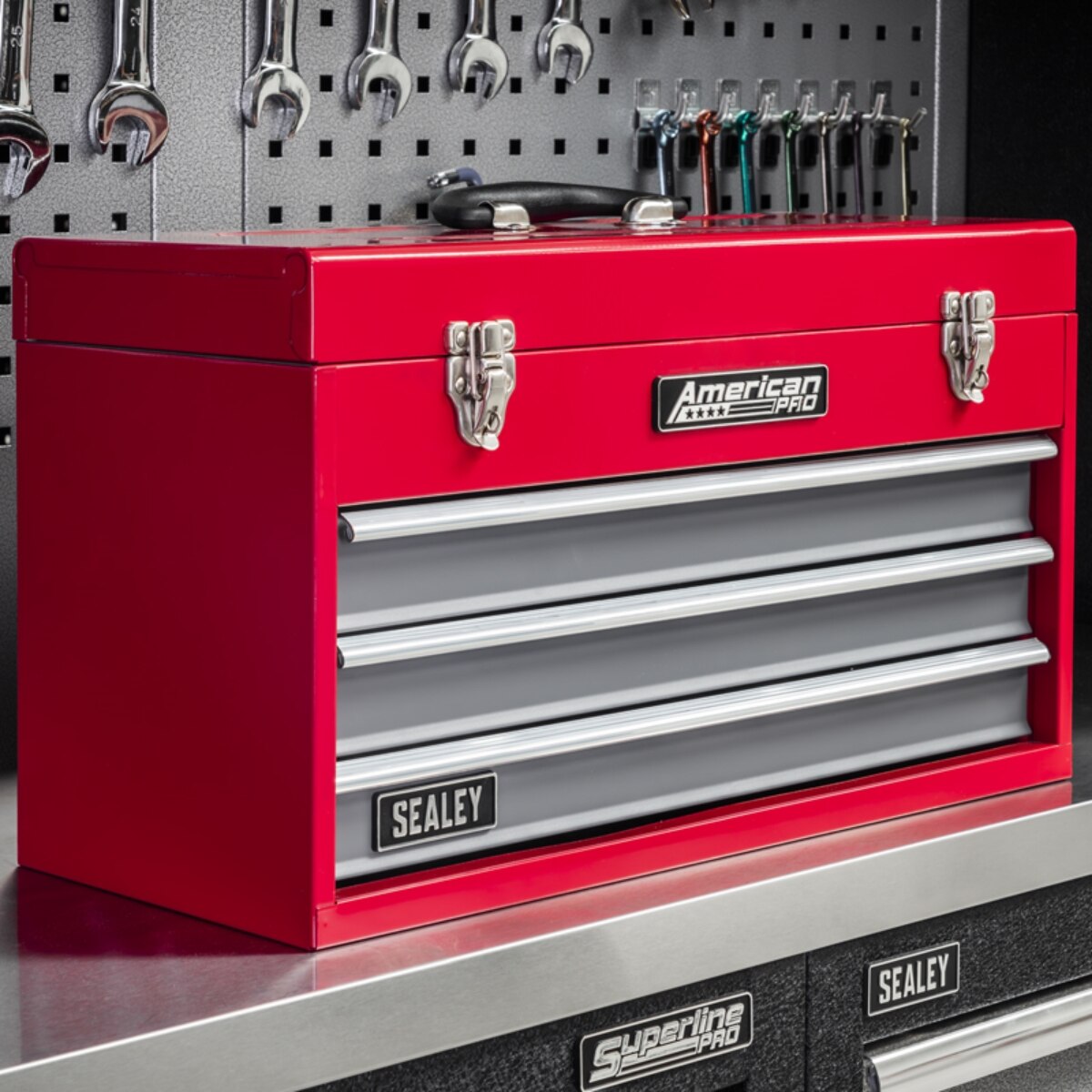 Sealey American PRO Tool Chest 3 Drawer - Red/Grey - Image 5