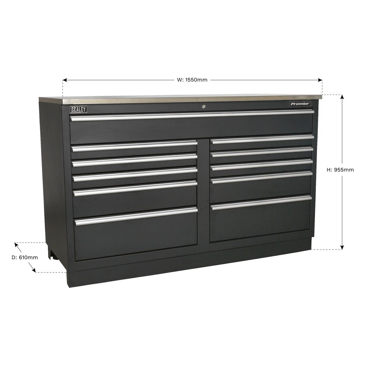 Sealey Premier Heavy-Duty Modular Floor Cabinet 11 Drawer 1550mm - Image 4