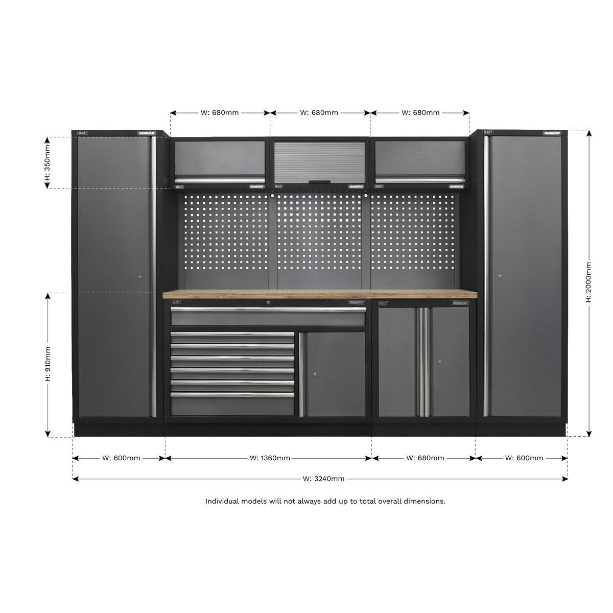 Sealey Superline PRO Storage System with Pressed Wood Worktop 3.24m - Image 3