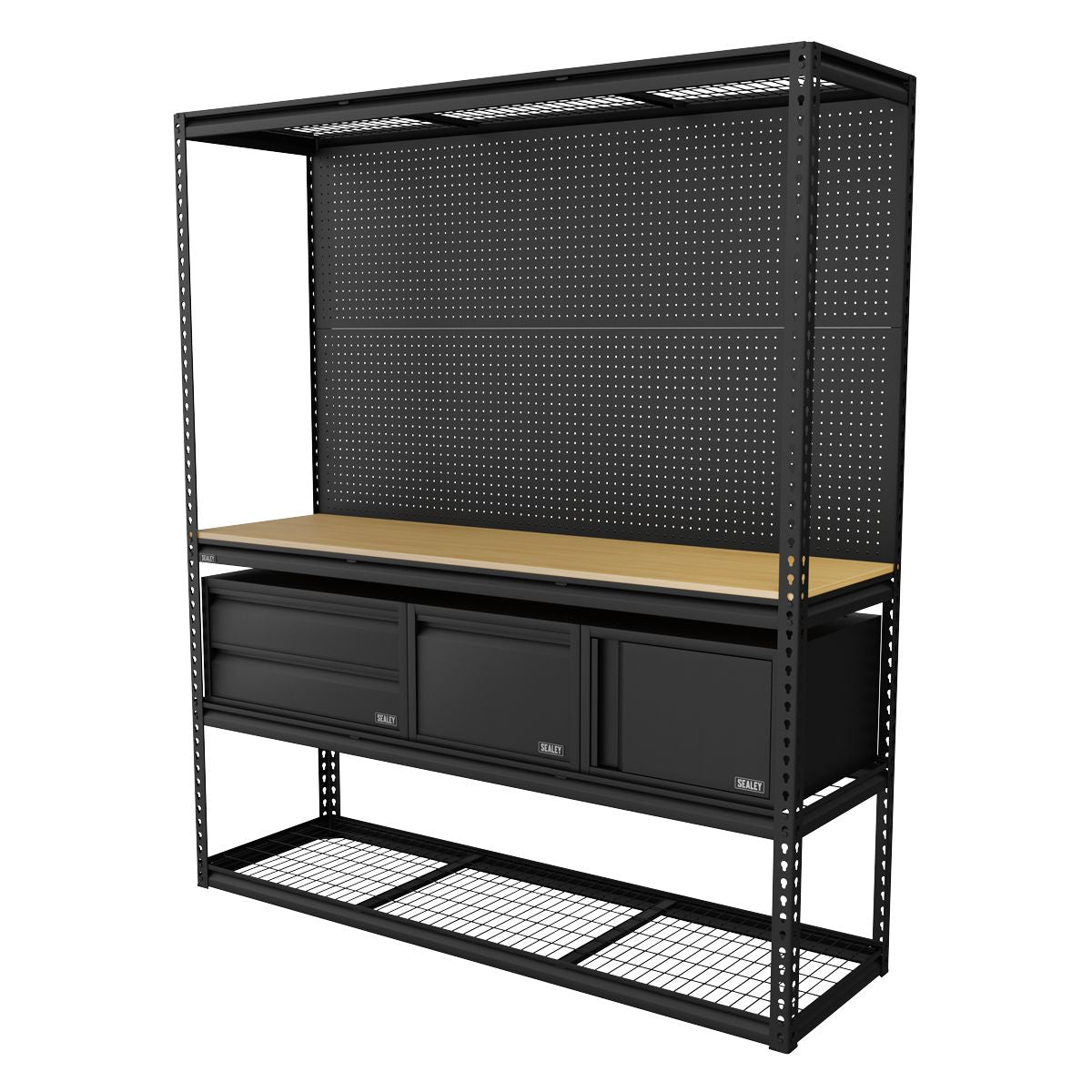 Sealey Heavy-Duty Modular Workbench & Racking Kit with 3 Storage Units - Image 1