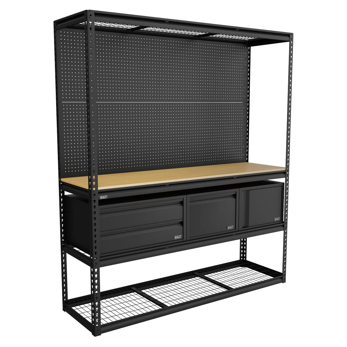 Sealey Heavy-Duty Modular Workbench & Racking Kit with 3 Storage Units - Image 2